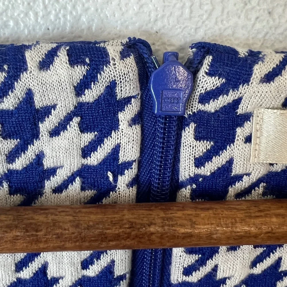 Tyler Boe Dress‎ L Blue White Houndstooth Knit Pockets Preppy Coastal Nautical